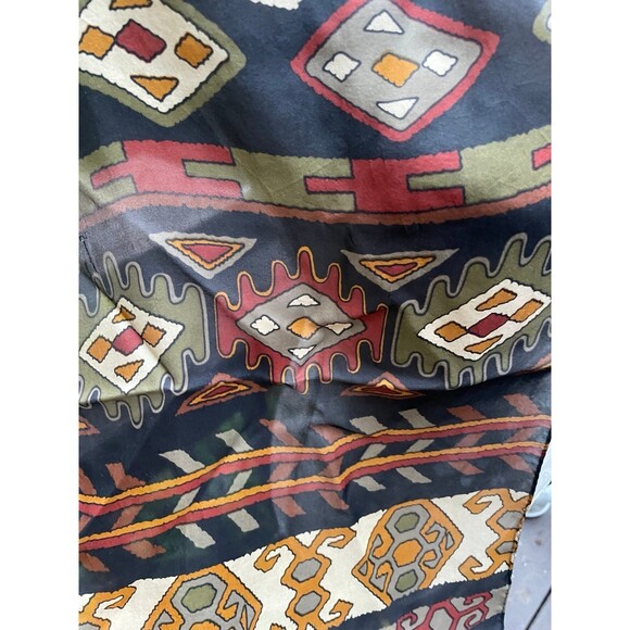Vtg Echo 100% Silk Scarf Geometric Aztec Tribal Print Brown Red Black 26"x10.5" - Picture 4 of 8